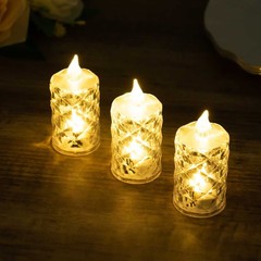 12 CLEAR 3″ Flameless Battery Operated LED Tealight CANDLES Diamond Design Home