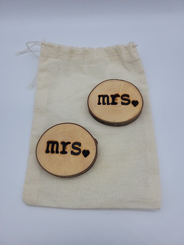 Mrs. And Mrs. Rustic Wood Slice Cake Toppers Lesbian Wedding Engagement New