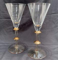 2 Wedding Champagne Toasting Flute Glasses with Gold Access Bling Stems 9″ tall