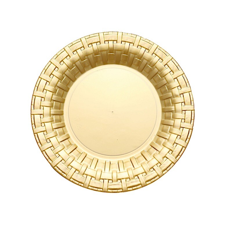 7″ Gold DESSERT PLASTIC PLATES Round Basketweave Party Wedding TABLEWARE