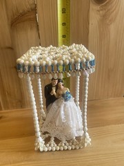 Hand Beaded Vintage Wedding Cake Topper Wilton Bride And Groom White Blue