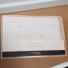 Style Me Pretty Guest Book & Pen Set White/Gold Modern, Model 56708