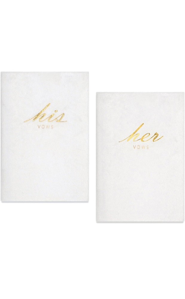 Velvet Vow Books, 2 Pieces Ivory Wedding Vow Book His and Hers 22 Pages