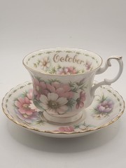 Royal Albert October Cosmos Teacup and Saucer: 1970 England Bone China-Mint