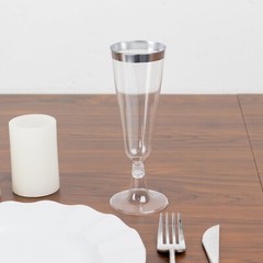 5 oz Clear with Silver Rim Plastic Champagne Disposable Glasses Party TABLEWARE