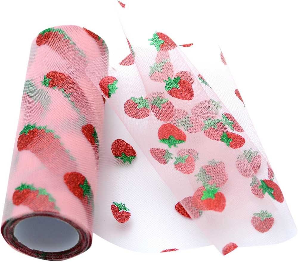 6 Inch X 10 Yards (30 Feet) Shiny Strawberry Tulle Rolls Mesh Shiny Fabric Ribbo