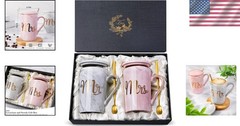 Wedding Gifts for Couples Mug Set Ceramic Marble Mr and Mrs 14oz Gift Box