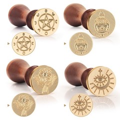 Mystical Drawing Wax Seal Set, 4 Removable Wax Seal Stamp Brass Head 1 Handle