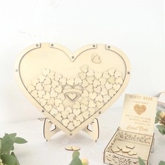 NATURAL 13″ Wooden Heart Drop Top FRAME Wedding Guest Book Sign Set Party Events
