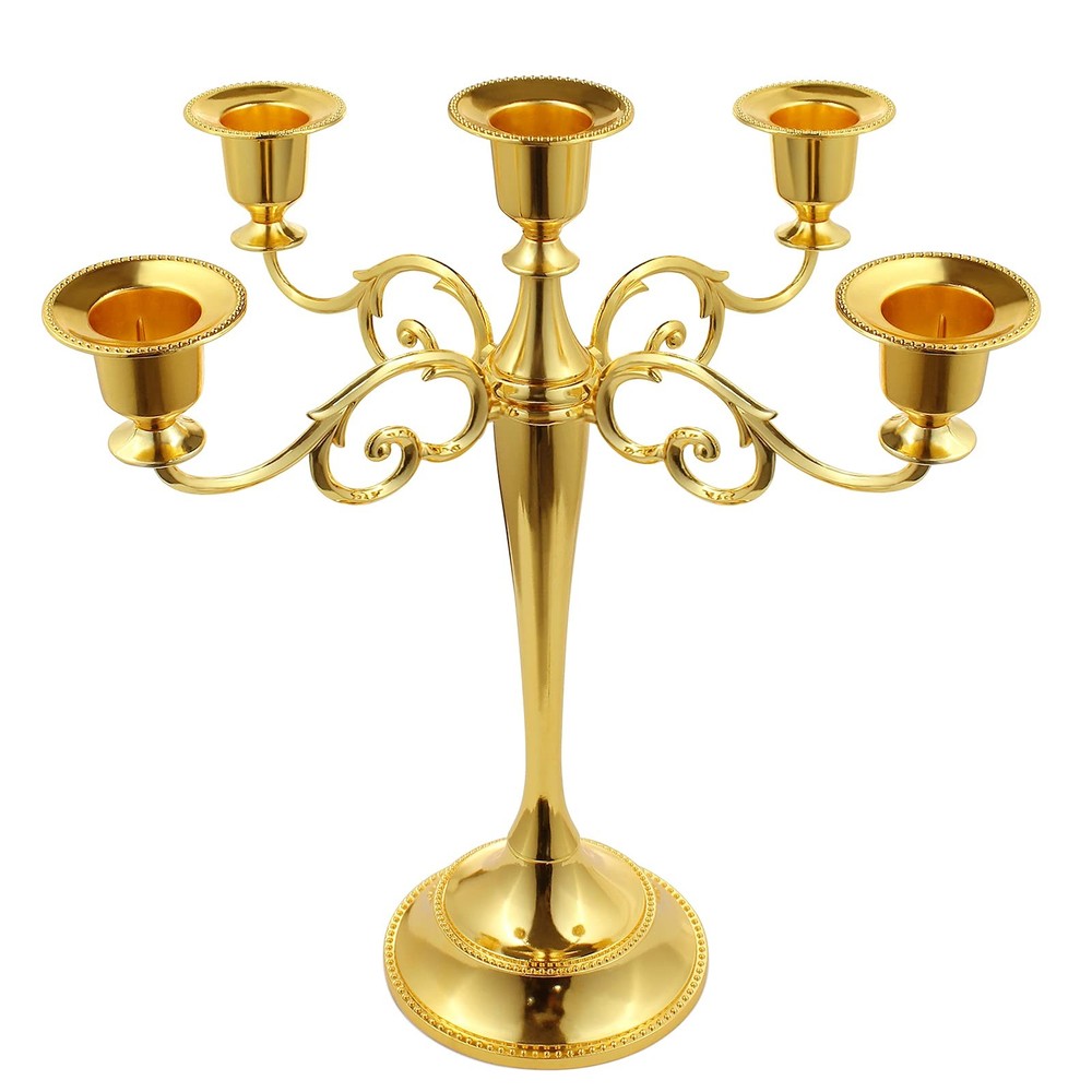 FANWNKI 5-Candle Metal Candelabra 10.2 Inch Tall Candlestick Gold-regular