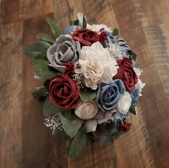Burgundy Dusty Blue Bridal Bouquet Gray Sola Wood Rose Hydrangea Wedding Flowers