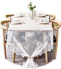 60×120 Inch Gorgeous Lace Tablecloth Overlay Rose Vintage 60Wx120L White