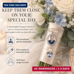 Wedding Bouquet Photo Charms, Something Blue Gift For Bride, Memorial Pin For We