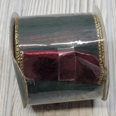 Ribbon Wired Green Red Gold Double Sided Christmas Wedding Bow Wreath 4 yds 2.5″