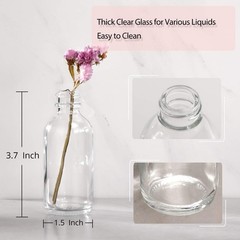 12 Pack, 2 oz Small Clear Glass Bottles w/Lid & 3 Funnels – 60ml Boston