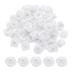 100pcs 1.5cm Mini Ribbon Roses for Crafts Artificial Fabric Flowers White
