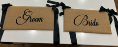 Burlap Bride Groom Wedding Chair Signs Beige Black Set of 2 Hanging Decorations