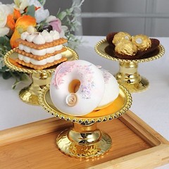 Gold 12 Plastic 5″ Round Mini Cupcake Dessert Display Stands Beaded Rim Party