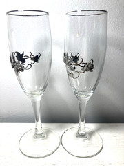 3D Doves Pewter Bride Groom Wedding Champagne Flute Glass