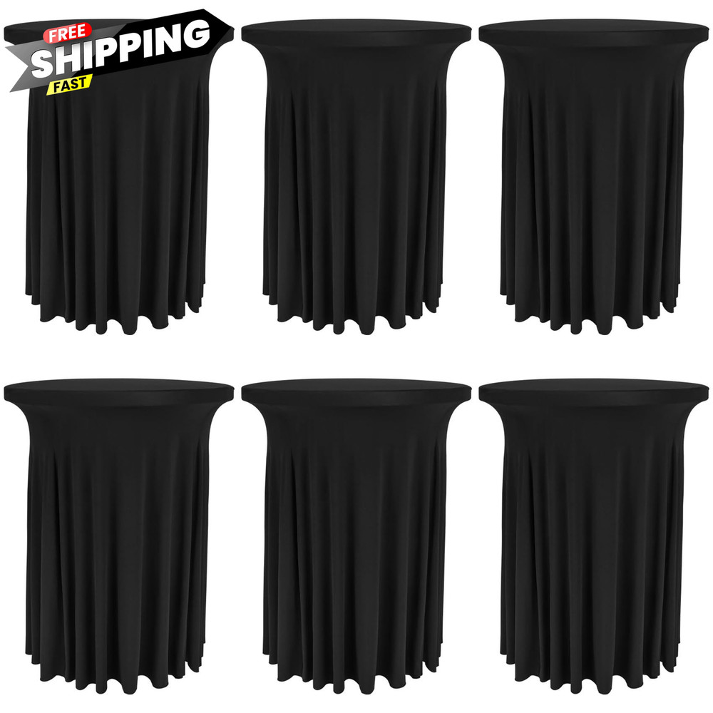 Fivenl 6 Pack Round Cocktail Tablecloth 32″x 32 inches by 43 inches, Black