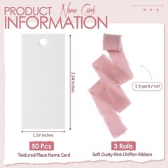 Dusty Rose Name Place Cards Chiffon Ribbon 1.57×3.54 Inch Wedding 50 PCS