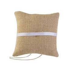 Hessian Burlap Jute Bow Twine Bridal Wedding Ring Pillow 15 x 15cm Mr & Mrs