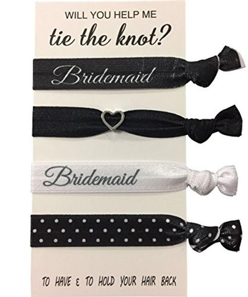 Bridesmaid Proposal Hair Ties – “Will You Help Me Tie the Knot?” Gift Set Black