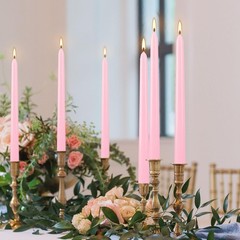 YOROXRG 24 Pink Taper Candles, 7-8 Hr Burn, Unscented, Smokeless, .75″x10″
