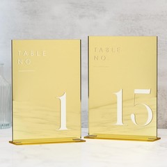 Gold Mirror Acrylic Wedding Table Numbers 115 With Stands 5×7 Inch Set