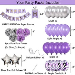 Birthday Decorations for Girls and Silver Lavender Party Decor Kit for Purple