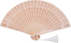 50 Set Sandalwood Fan Wooden Hand Fan Baby Shower Party Favors with Organza Bags