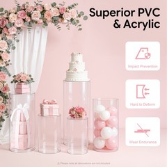 Wedding Table Flower Stand Clear Cylinder Pedestal Set 5 Pcs 77 Lbs Capacity