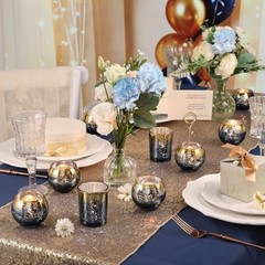 Navy Votive Candle Holders Set of 12, Round Round–2″W x 2″H Navy Blue+gold