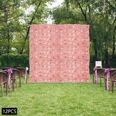 3D Flower Wall Panel-12pcs Artificial Flower Wall Background Silk Rose Wedding