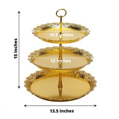 15 in Metallic Gold 3 Tier Plastic Cupcake Stand Round Dessert 15″,