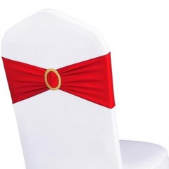 Pack of 50 Spandex Red Chair Sashes with Gold 1 Red Sashes + Gold Buckles