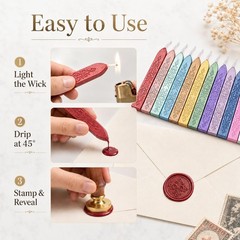 12 Pieces Sealing Wax Sticks with Wicks for Letter Seal Wax Stamp,Wedding Invita