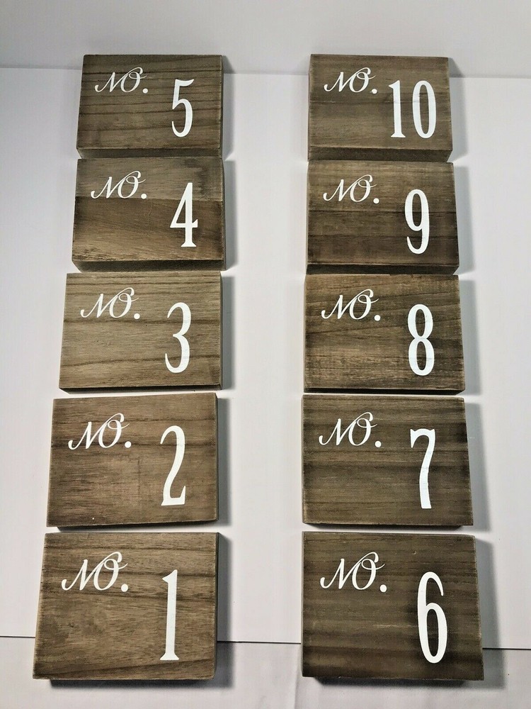 Set Handmade Wood Blocks Table Numbers 1-10 for Events,Parties,Special Occasions