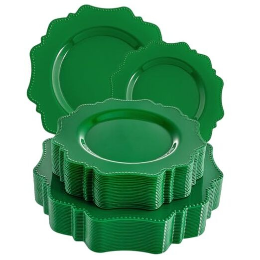 Disposable Party Plastic Plates 60Pcs, Green plastic Party Plates, Heavy Duty