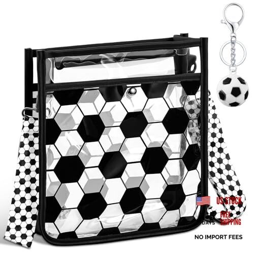 Women Clear PVC Soccer Crossbody Bag Black and White Soccer Bag for Events