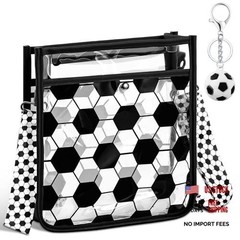 Women Clear PVC Soccer Crossbody Bag Black and White Soccer Bag for Events