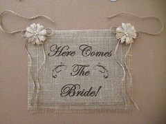 Burlap Here Comes Bride Happily Ever After Flower Girl Barn Wedding Reversible