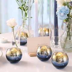 Navy Votive Candle Holders Set of 12, Round Round–2″W x 2″H Navy Blue+gold