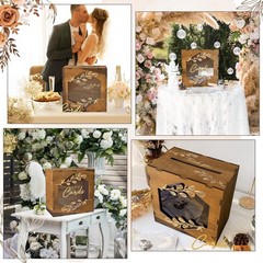 Brown Wedding Card Box with Acrylic Window, Wooden Gift Card Box for Wedding …