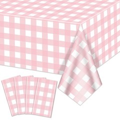 4 Pack Pink Gingham Tablecloths, Pink and White Checkered Tablecloths 86.6 x …