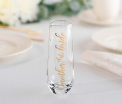 Lillian Rose Mother of Bride Stemless Champagne Glass and 8 Ounces, Gold