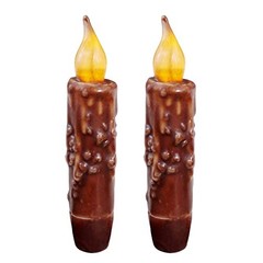Real Wax Hand Dipped Battery Operated LED Timer Taper Candles Coffee 2 Pcs
