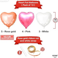 , Rose Gold, White and Pink Heart Balloons – 18 Pink, Rose Gold and Silver