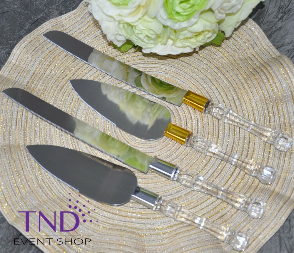 Cake Knife & Server Set with Faux Crystal Handles – 2 Pieces