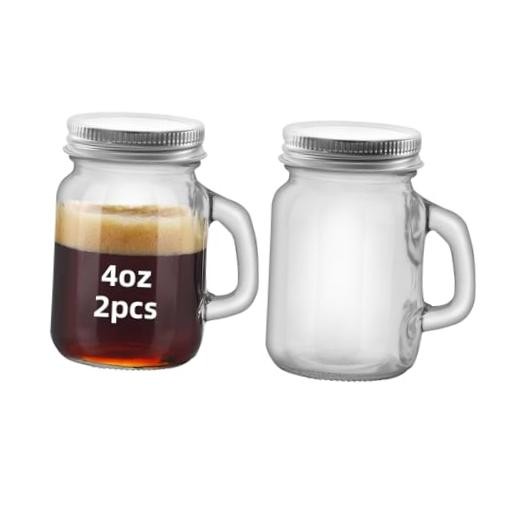 2 Pcs clear 4 oz Mini Mason Jar Mugs Mason Jar Mugs with Handles and Lids